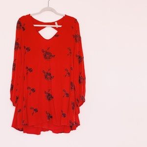 Free People Orange Flowy Long Sleeve Dress